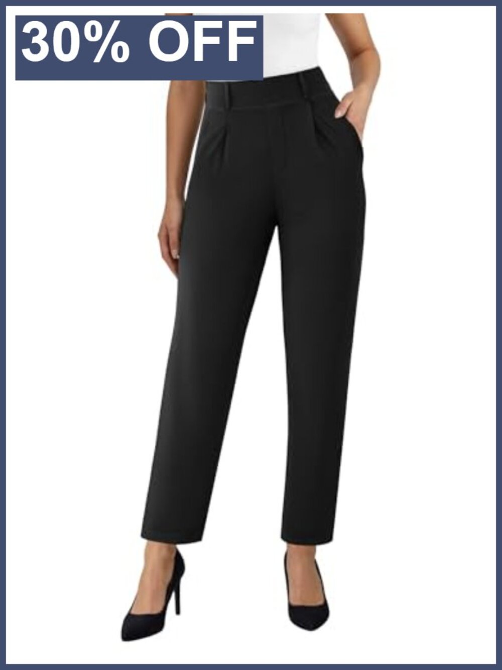 Women's Stretch Straight Leg Pull On Dress Pants Work Slacks Pockets